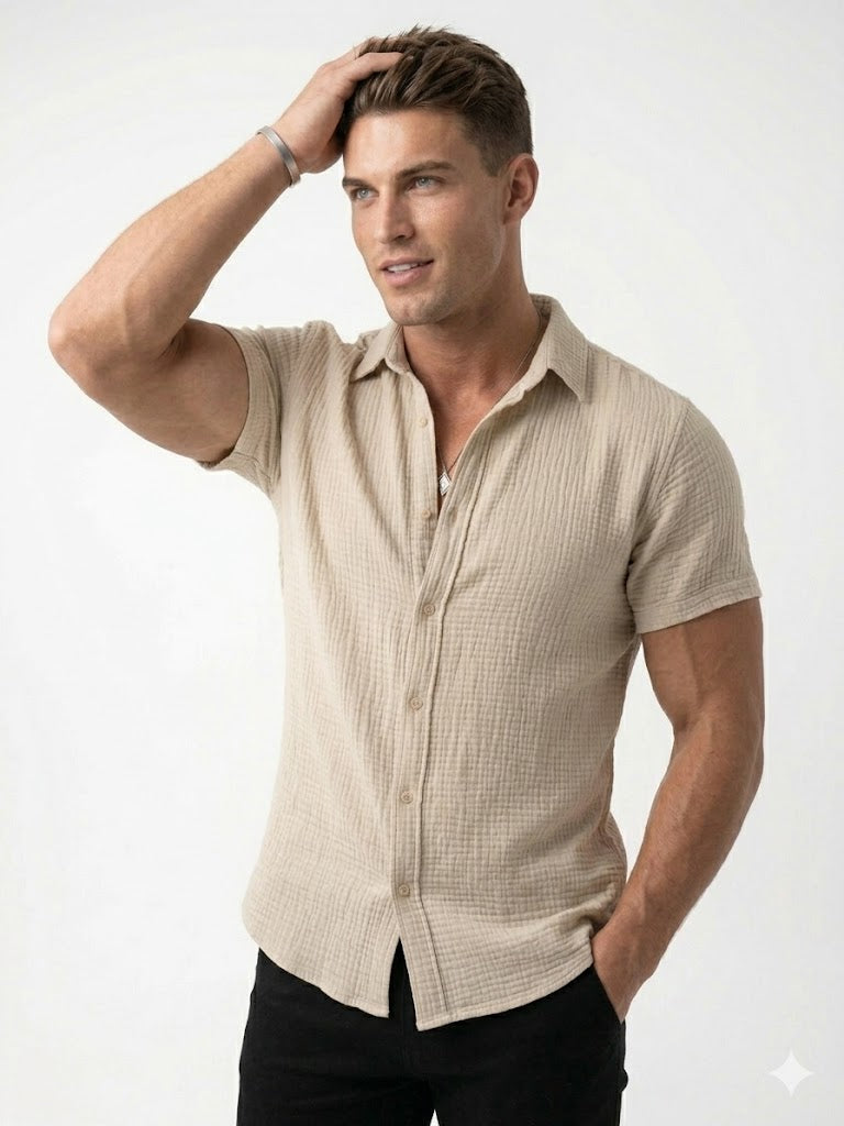 Chemise homme manches courtes Beige