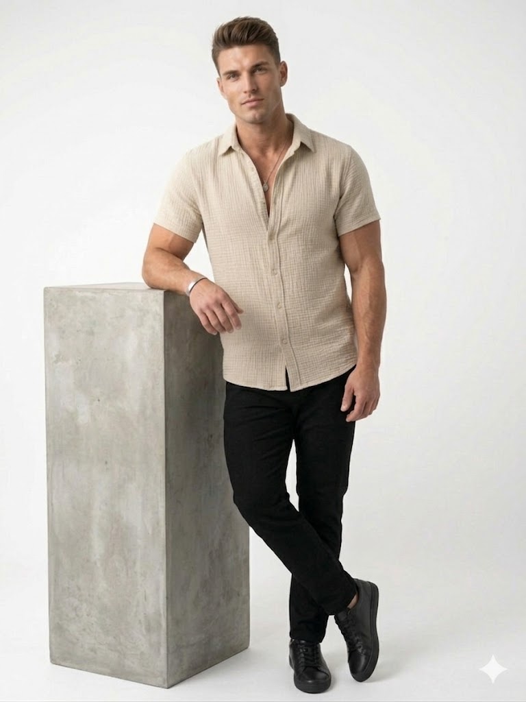 Chemise homme manches courtes Beige