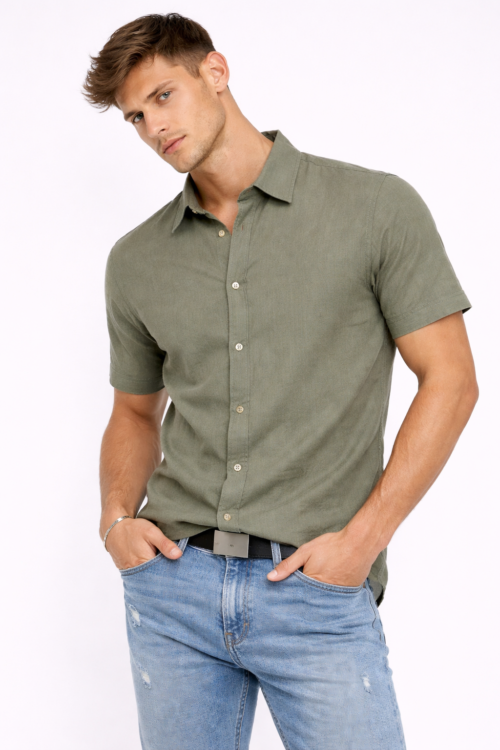 Chemise homme manches courtes Vert