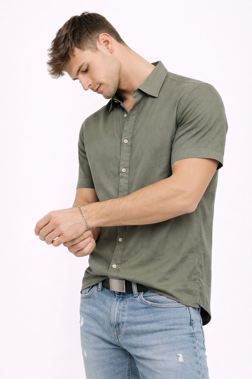 Chemise homme manches courtes Vert