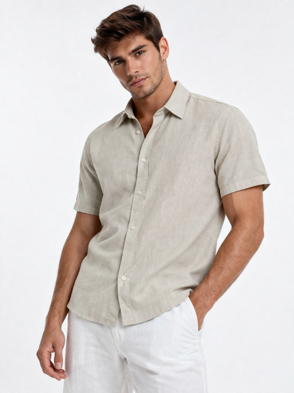 Chemise homme manches courtes Beige