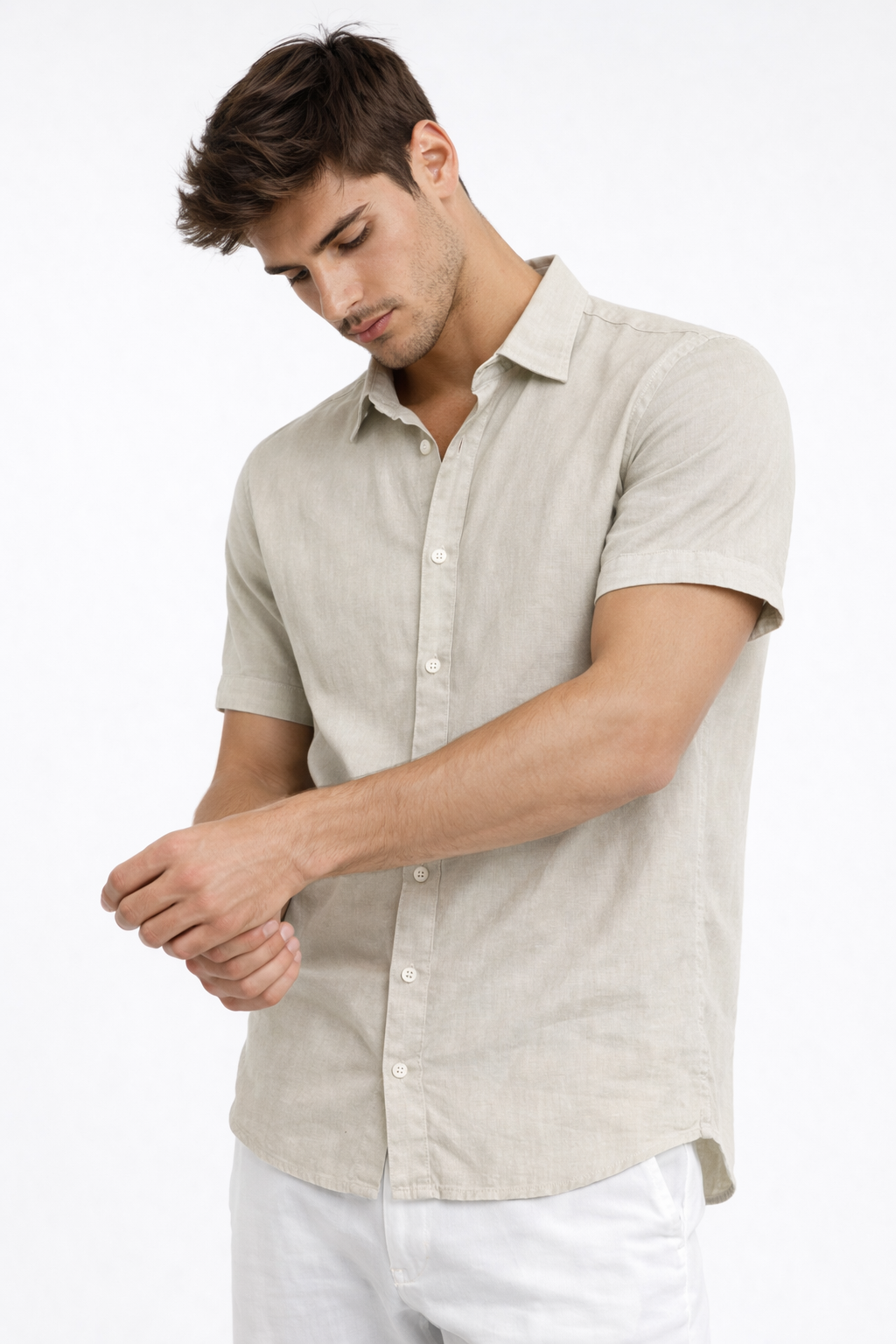 Chemise homme manches courtes Beige