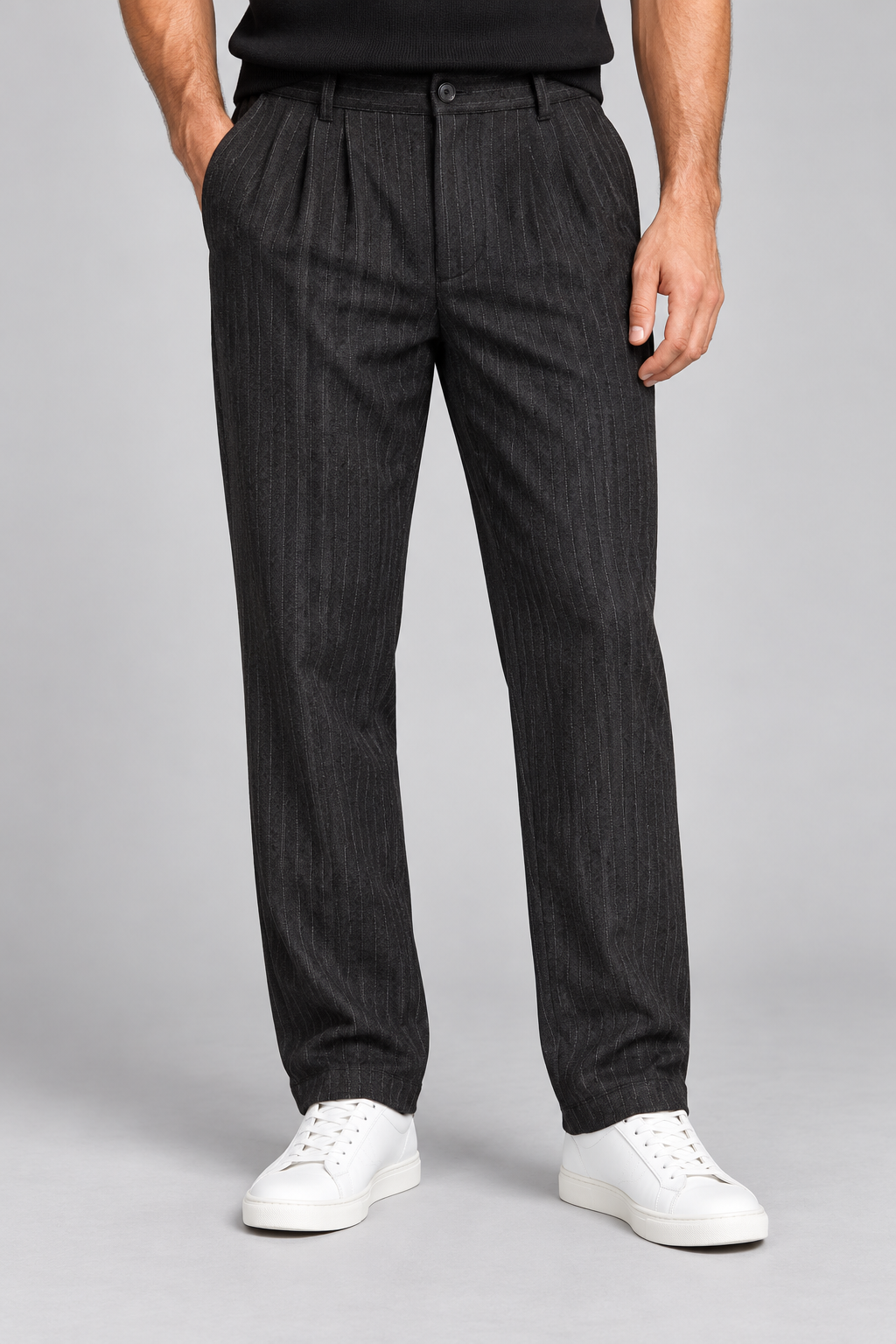 Pantalon Homme Noir à Fines Rayures
