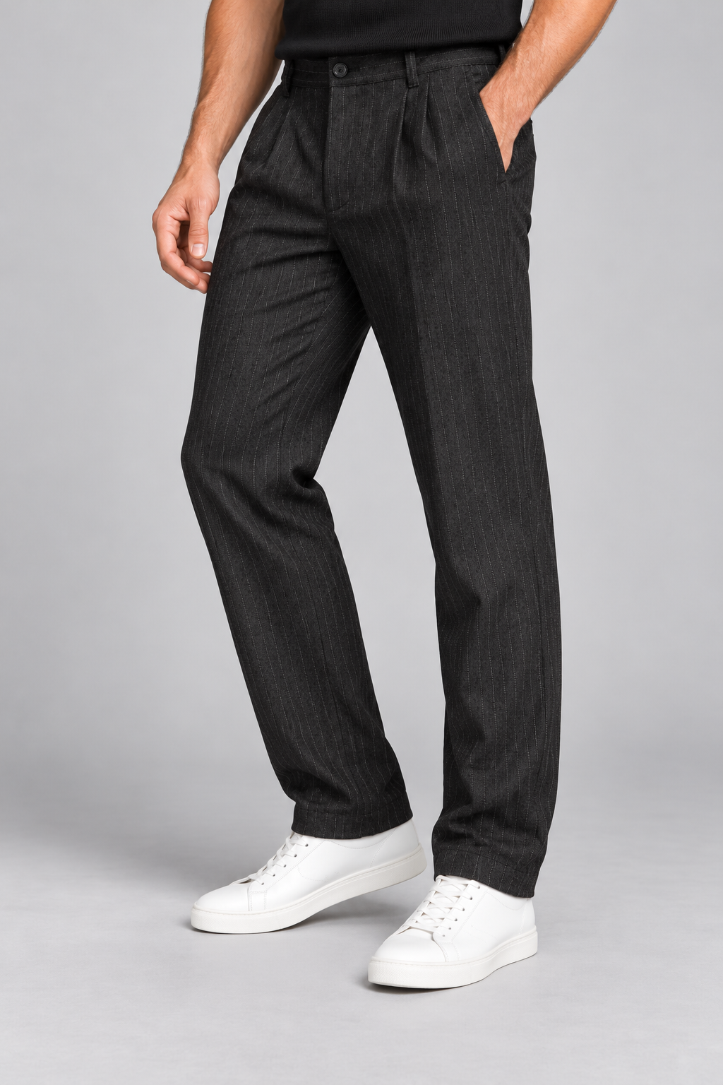 Pantalon Homme Noir à Fines Rayures