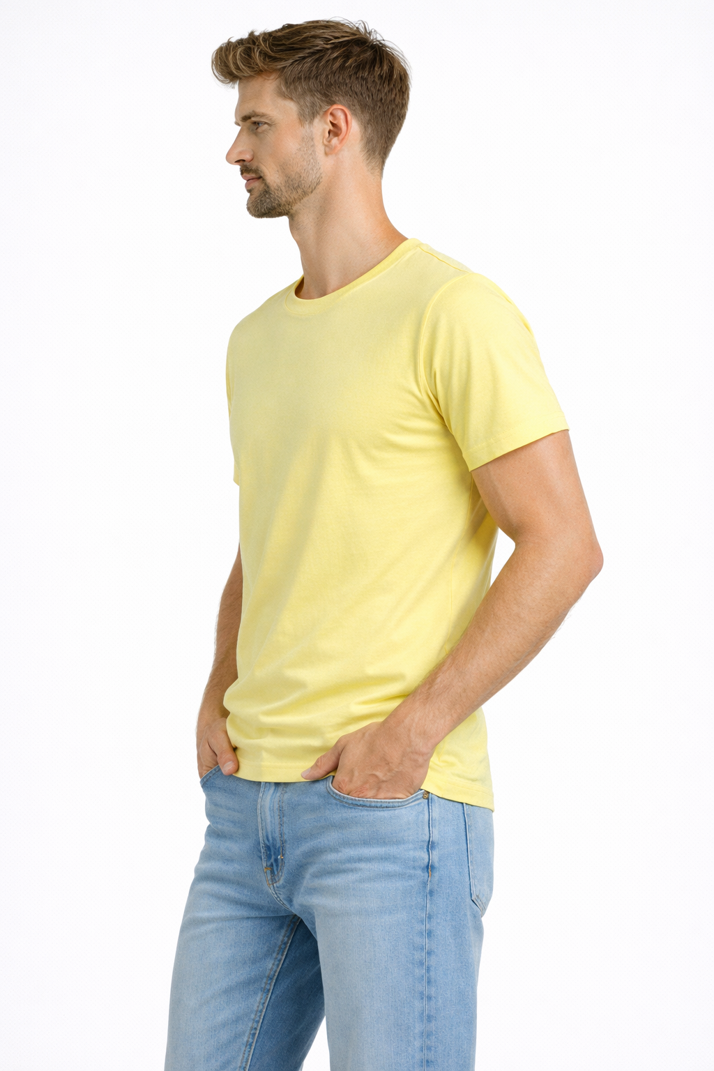 T-shirt col rond jaune coton homme