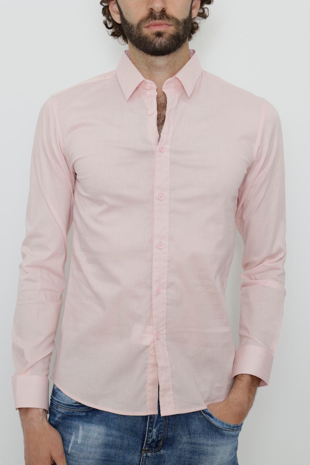 Chemise uni rose avec col classique coupe slim