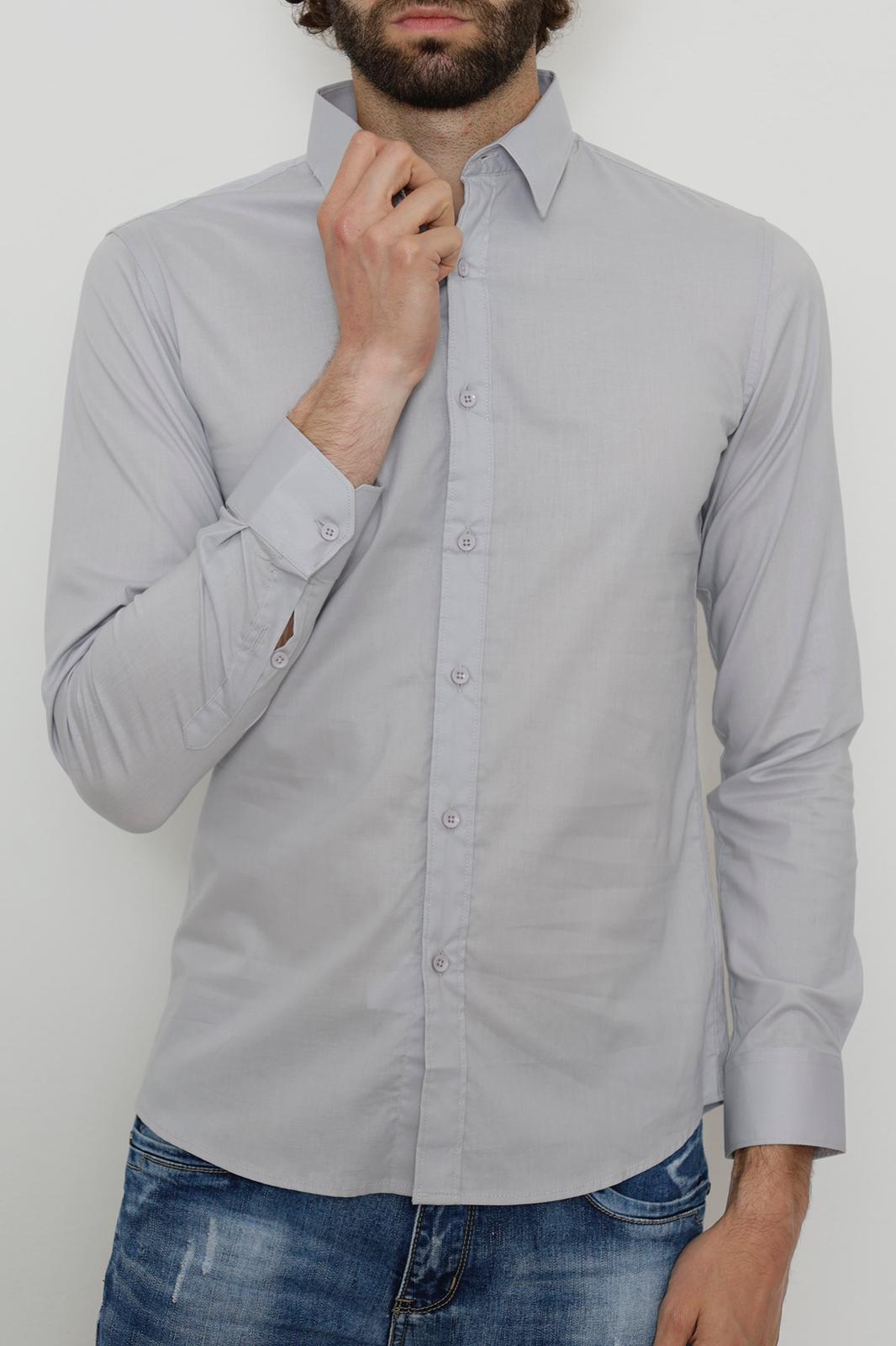 Chemise uni gris avec col classique coupe slim