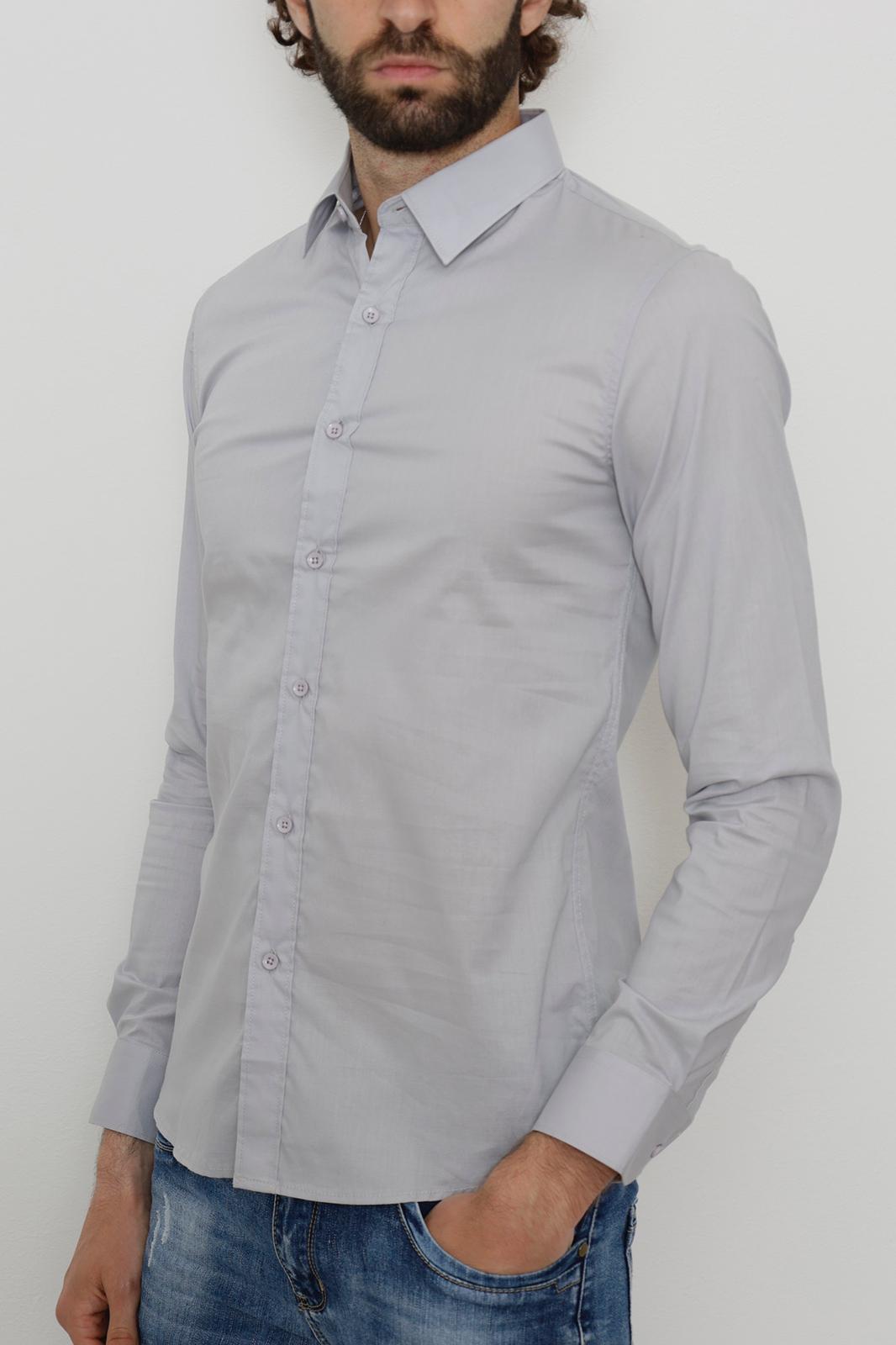 Chemise uni gris avec col classique coupe slim
