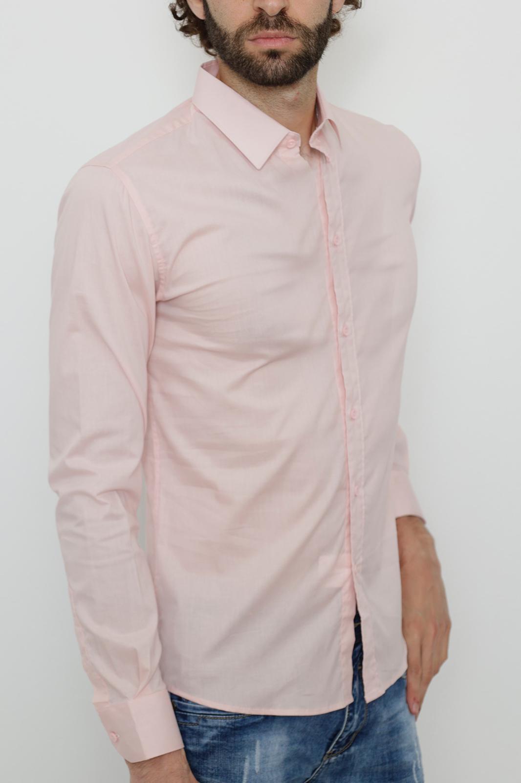 Chemise uni rose avec col classique coupe slim