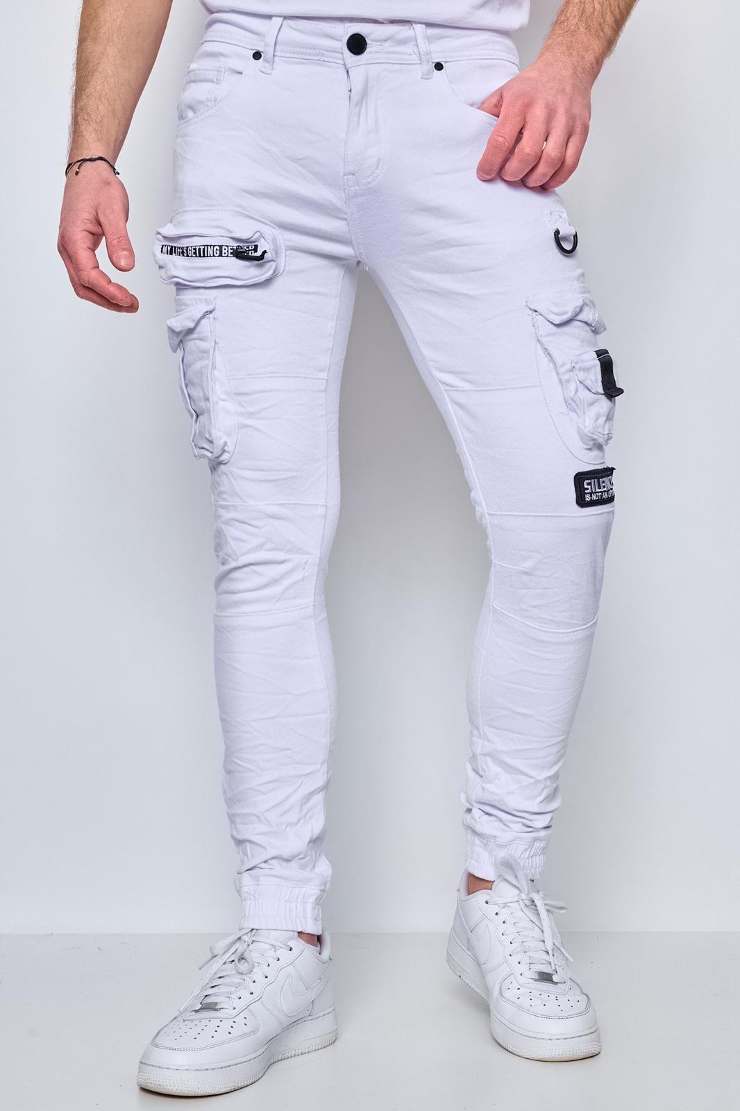 Jean cargo blanc homme