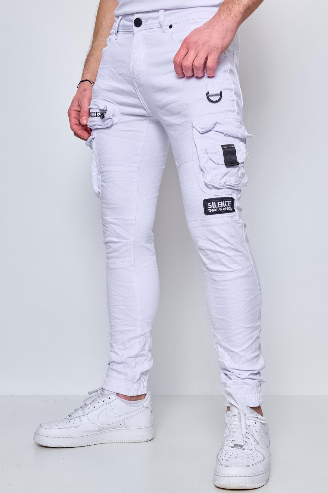 Jean cargo blanc homme