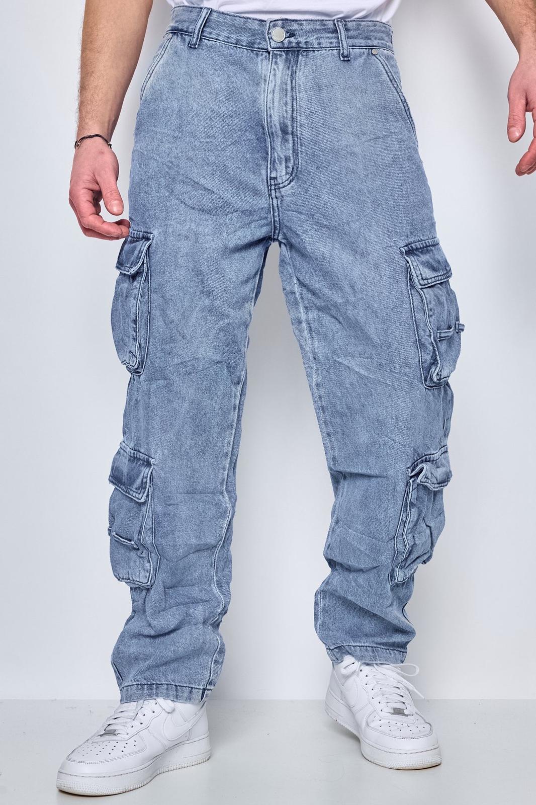 Jean large cargo blue clair homme