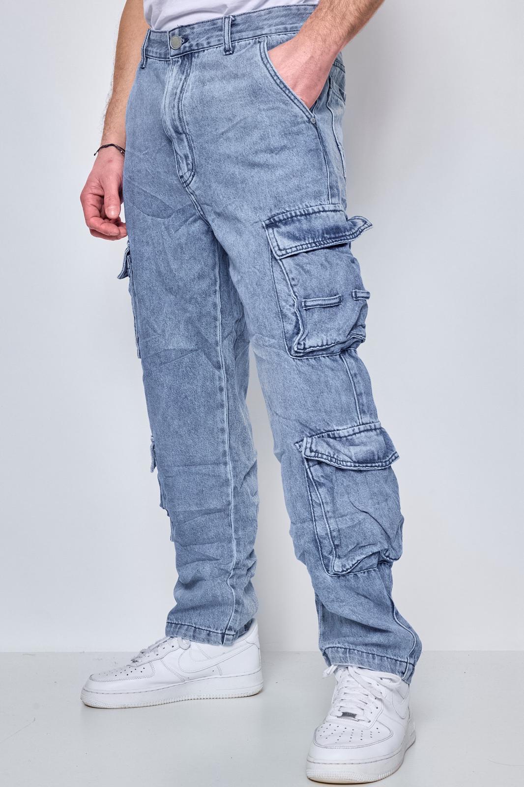 Jean large cargo blue clair homme