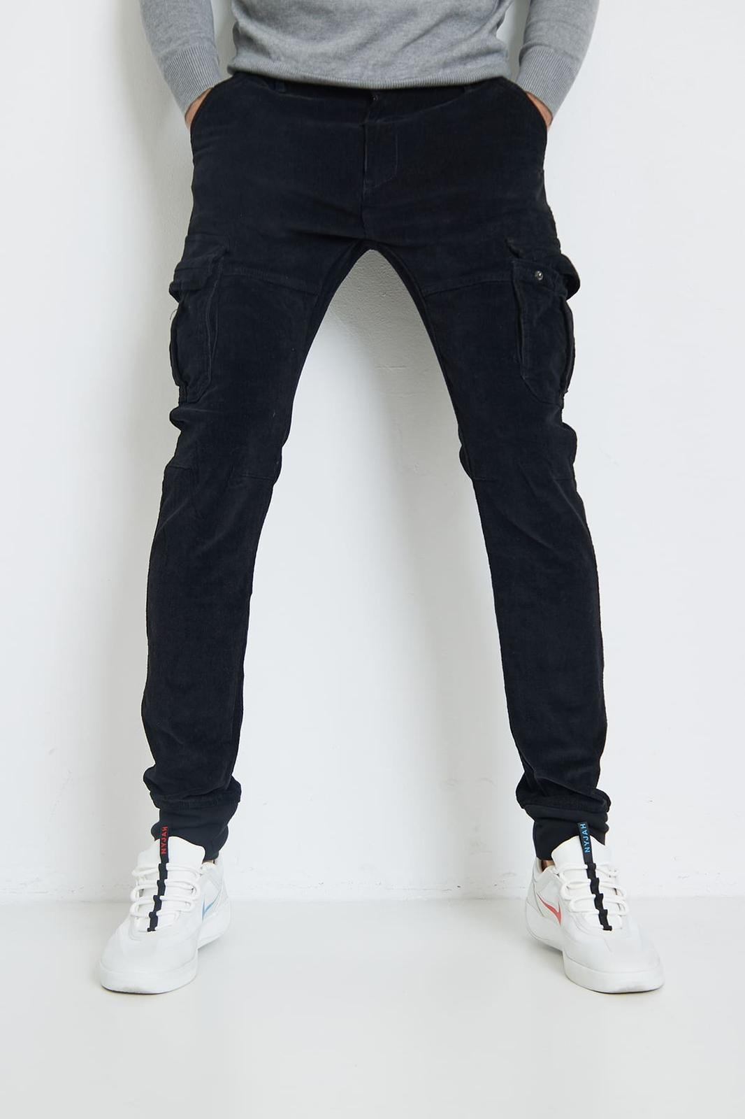 Jogger pant cargo homme noir en velour