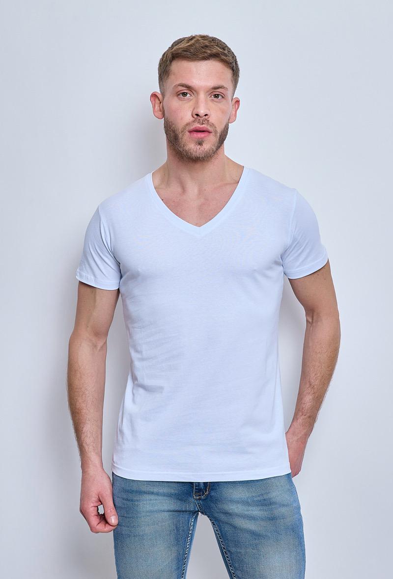 T-Shirt manches courtes classique blanc V stretch