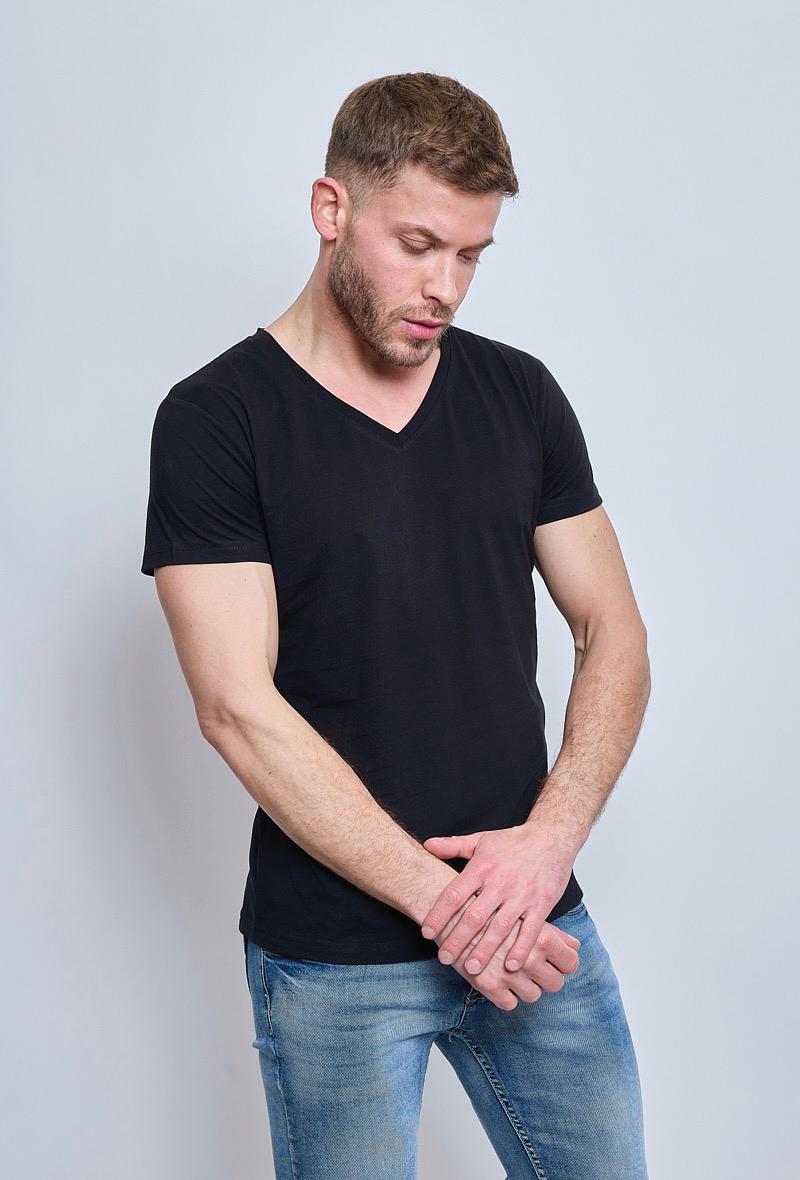 T-Shirt manches courtes classique noir V stretch