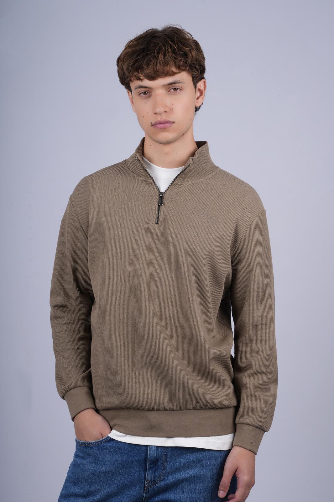 PULL Col Zipee KAKI CLAIR