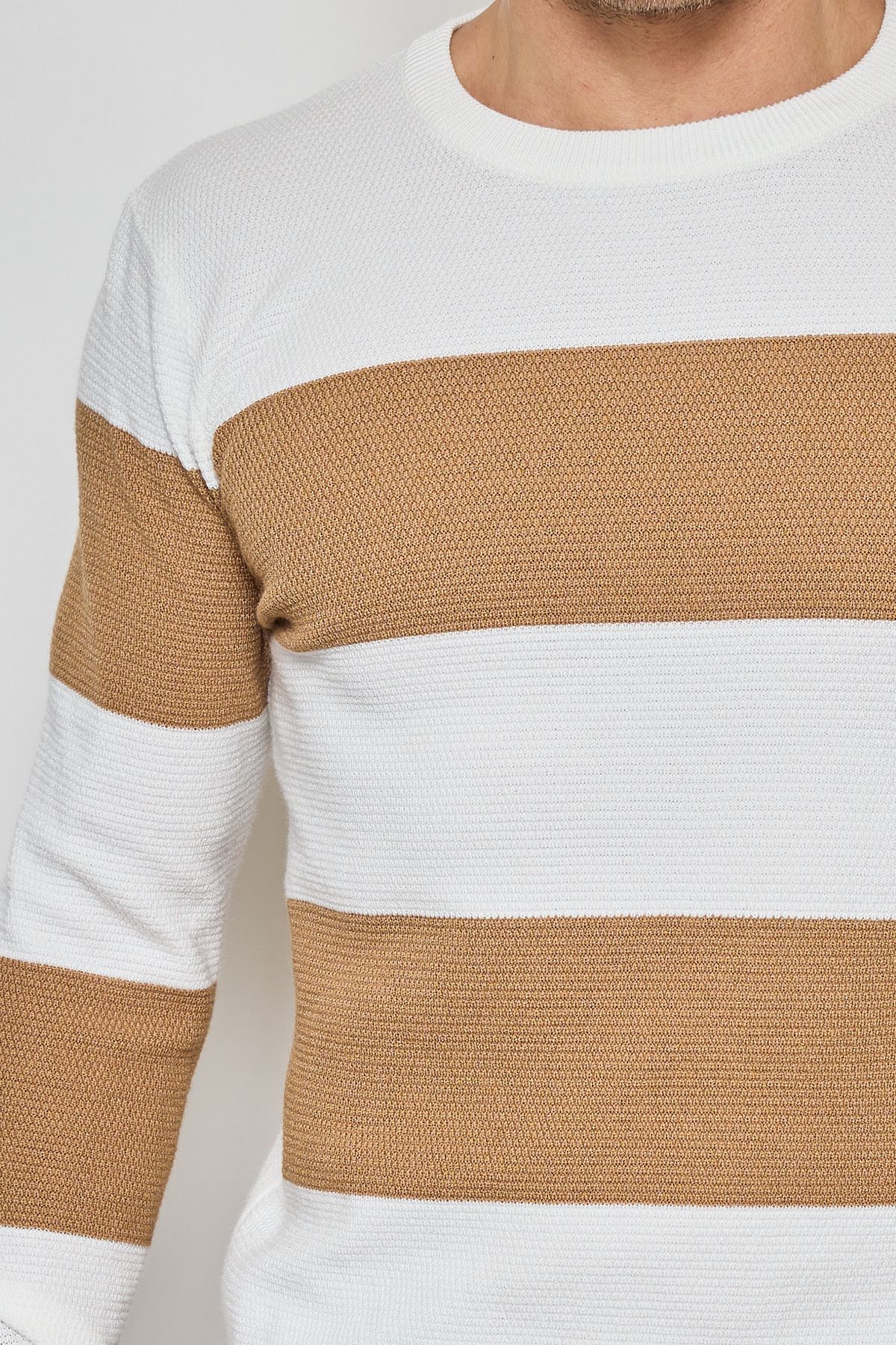 Pull à rayures camel-blanc