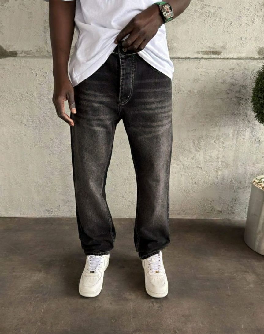 Jean Droit Délavé couture blanche