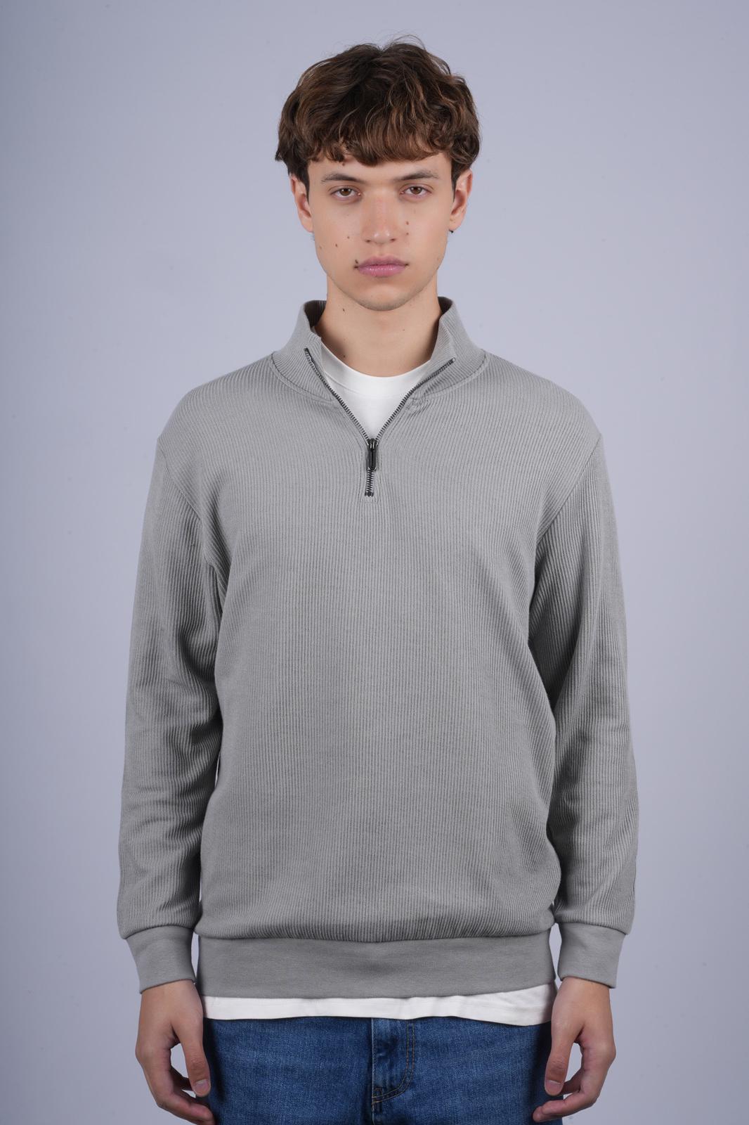 PULL Col Zipee GRIS CLAIR