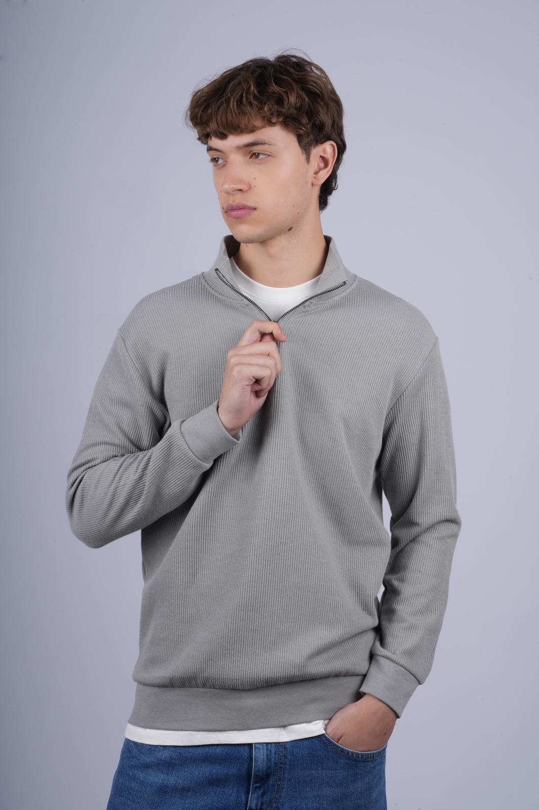 PULL Col Zipee GRIS CLAIR