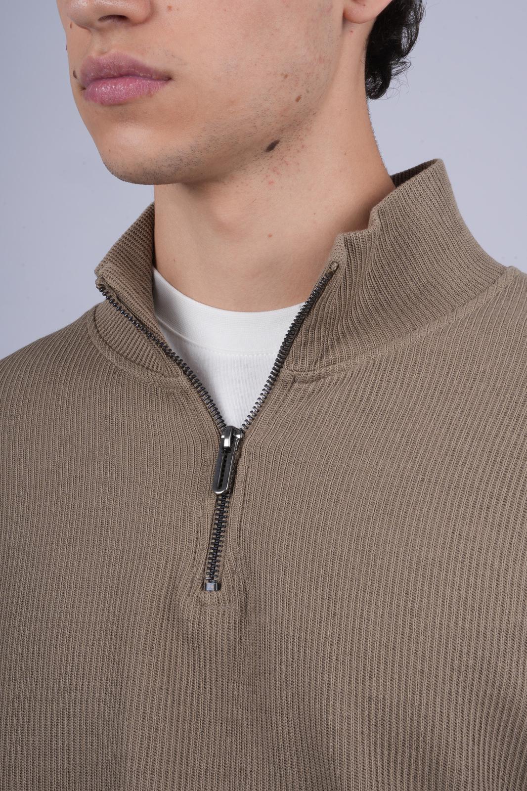 PULL Col Zipee KAKI CLAIR