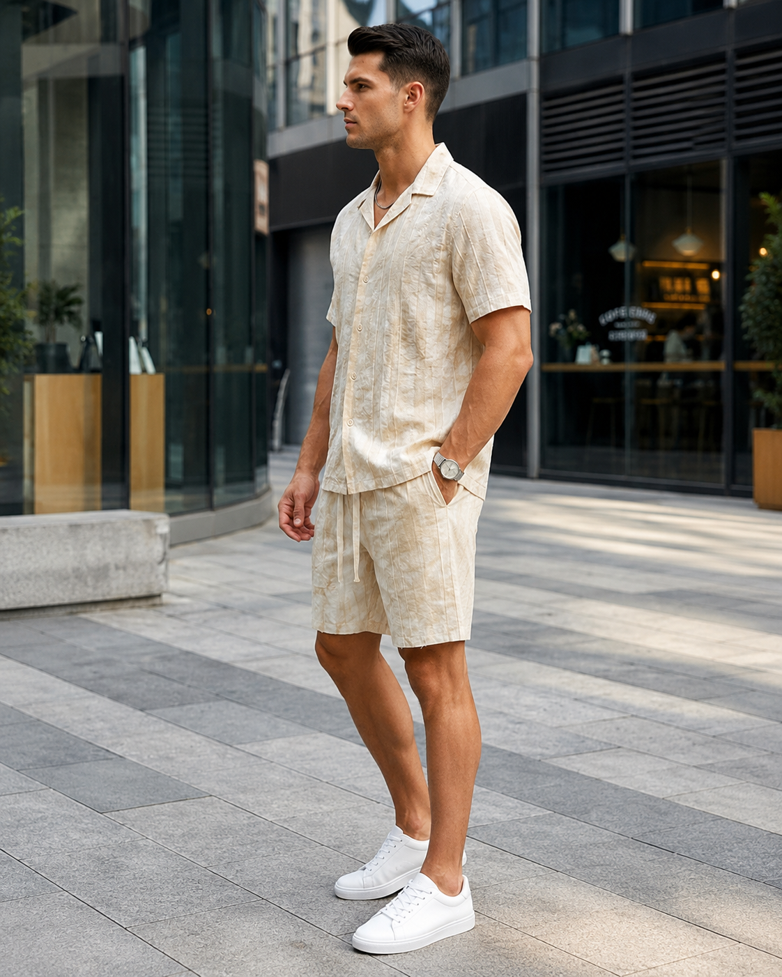 Ensemble homme beige chemise short