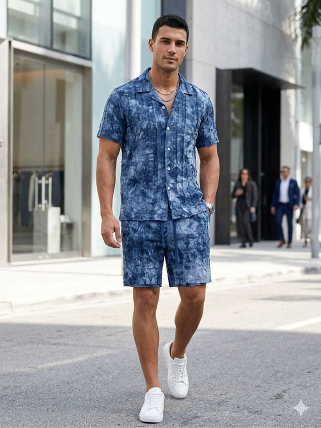 Ensemble homme bleu chemise short