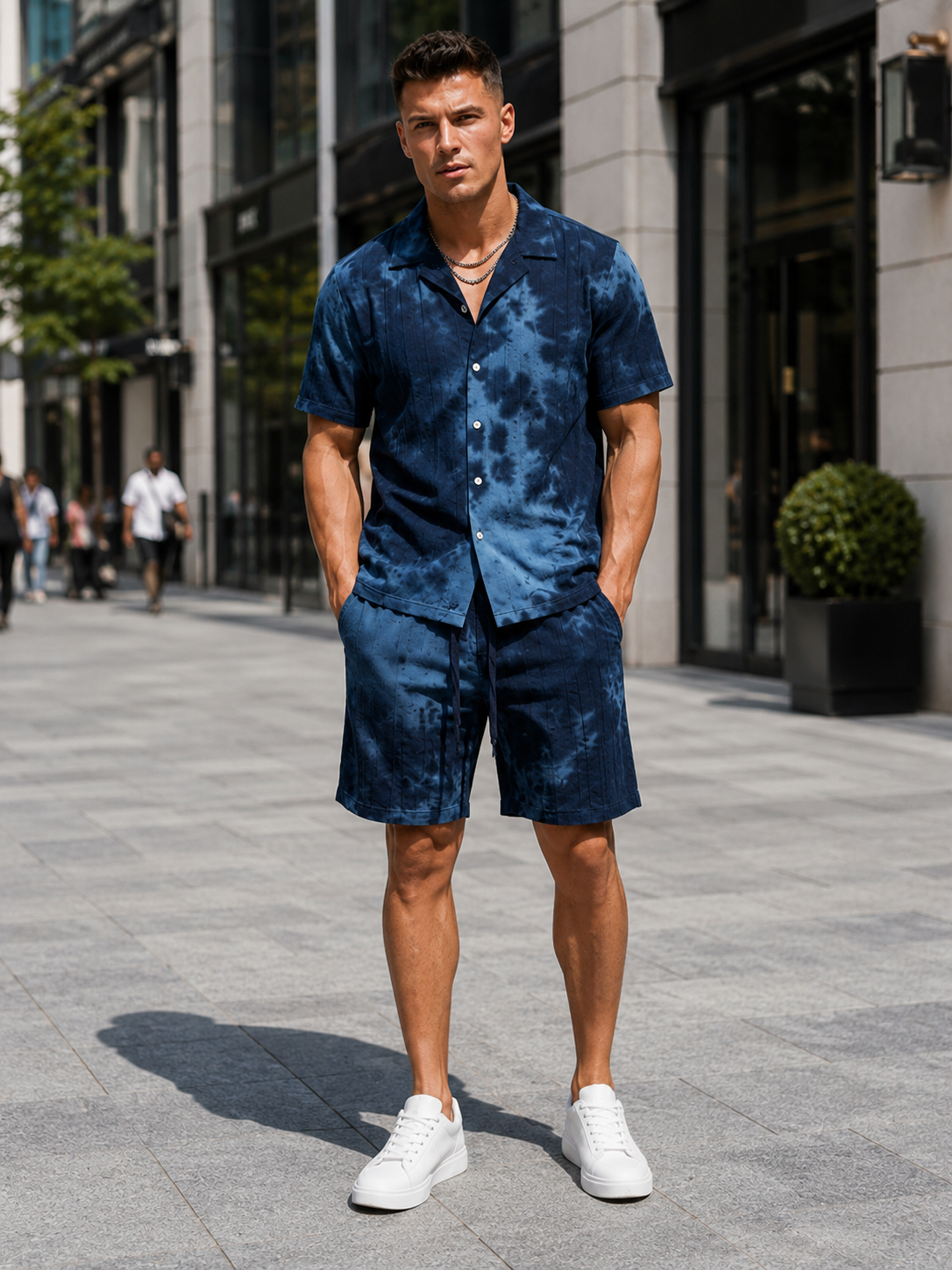 Ensemble homme bleu foncé chemise short