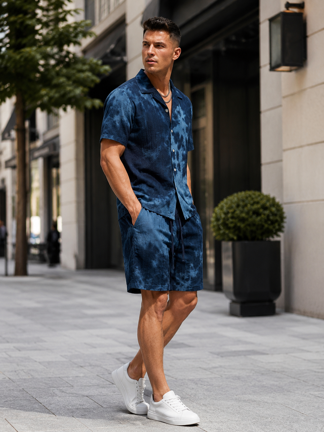 Ensemble homme bleu foncé chemise short