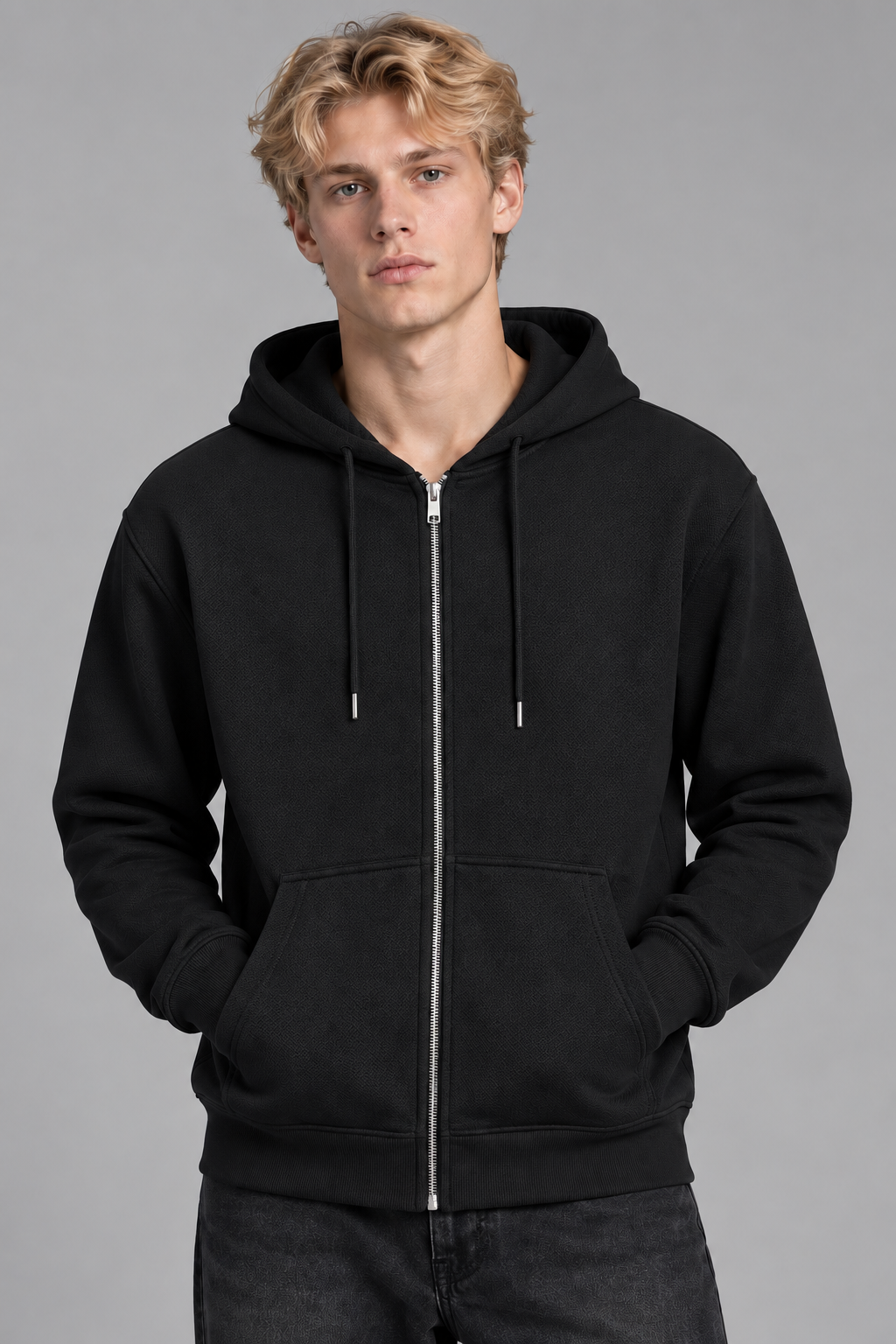 Sweat à capuche homme noir zippé à poches