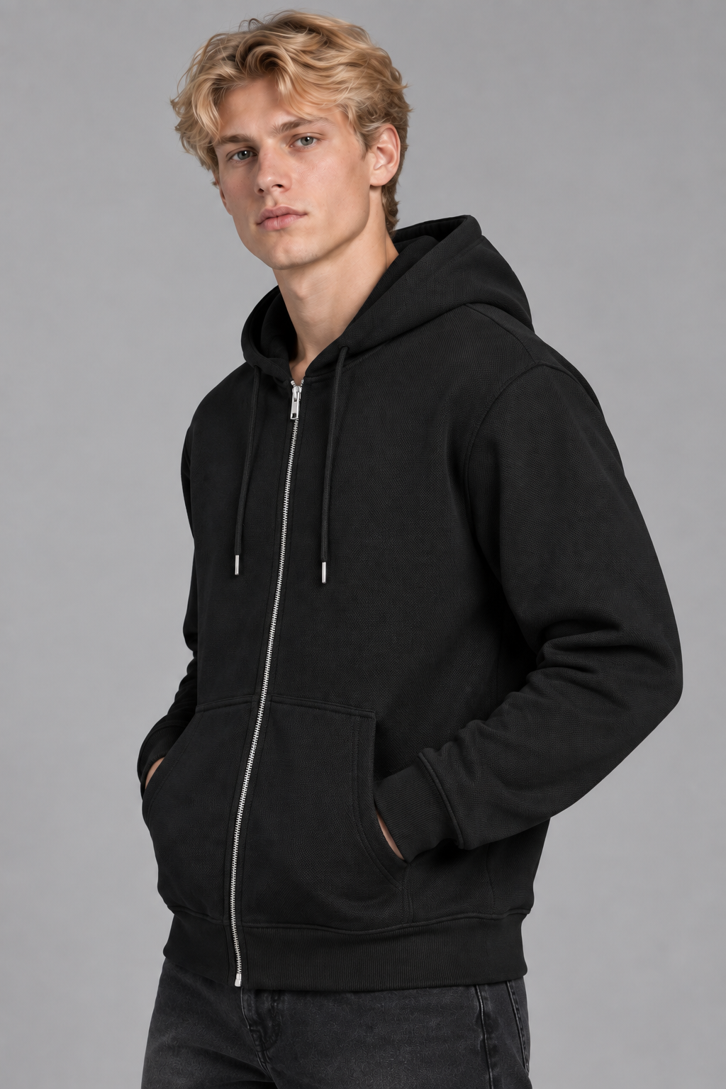 Sweat à capuche homme noir zippé à poches
