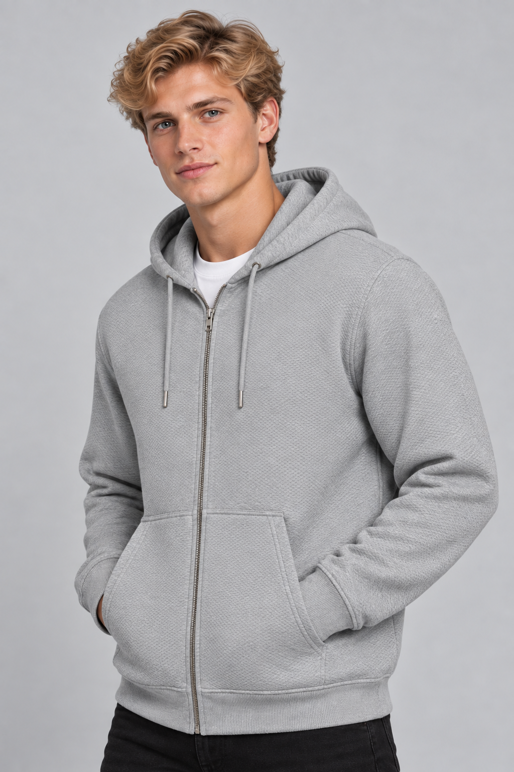 Sweat à capuche homme gris zippé à poches
