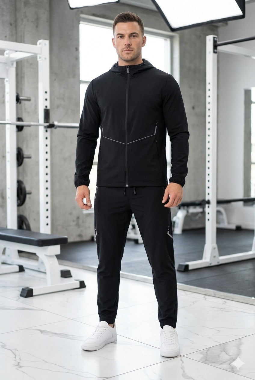 Ensemble sport homme noir avec détails contrastés