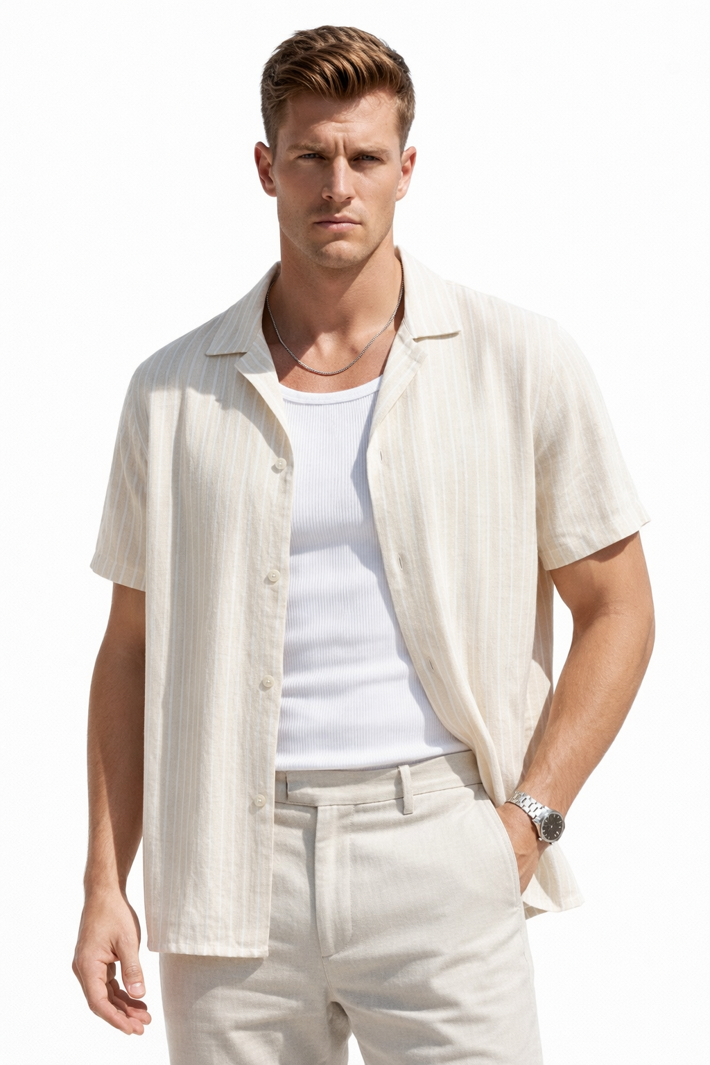 Chemise homme manches courtes beige