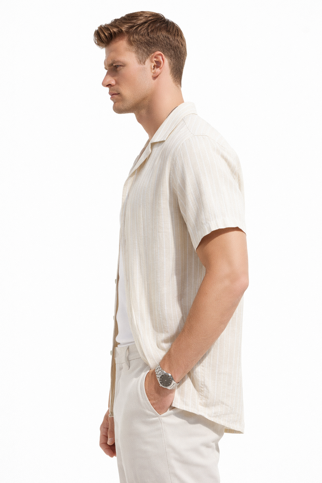 Chemise homme manches courtes beige