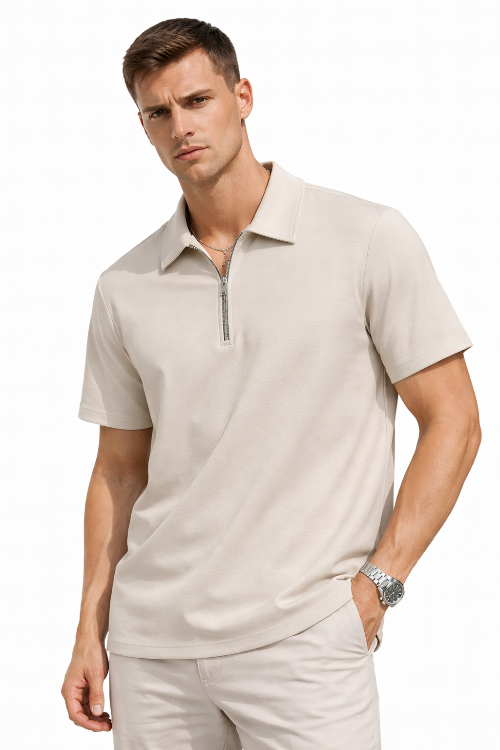 Polo homme zippé Beige