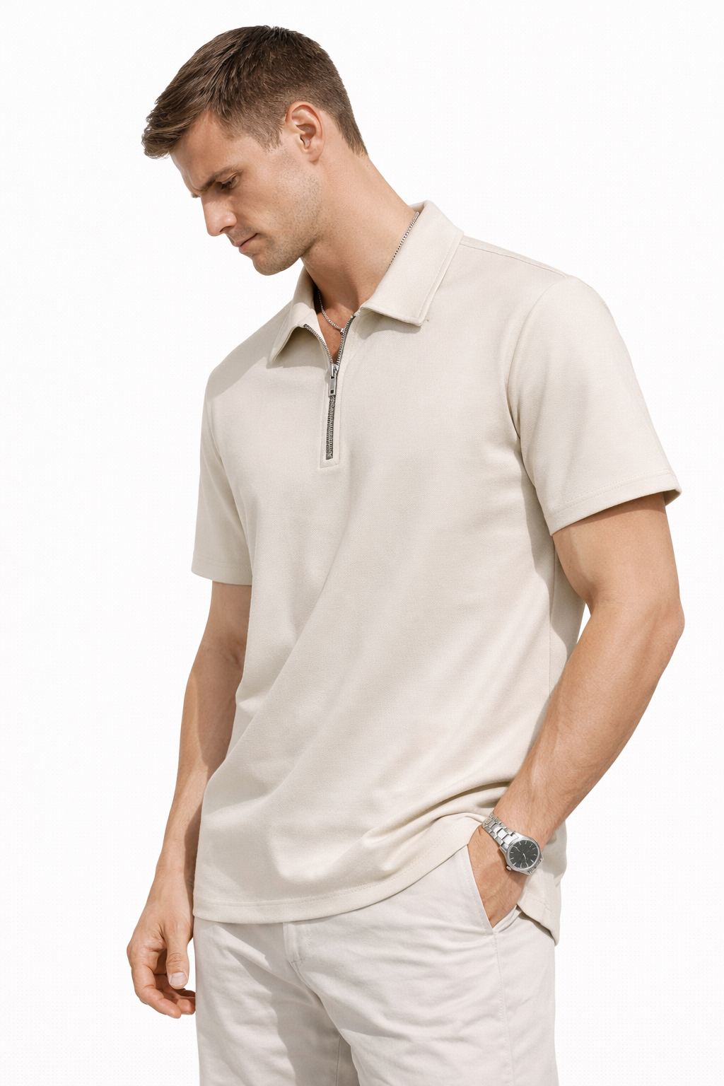 Polo homme zippé Beige