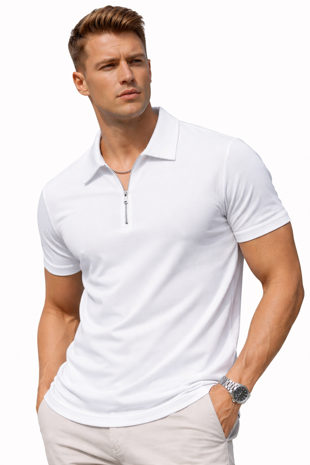 Polo homme zippé Blanc