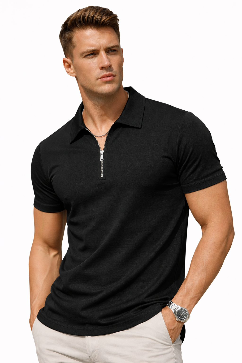 Polo homme zippé Noir