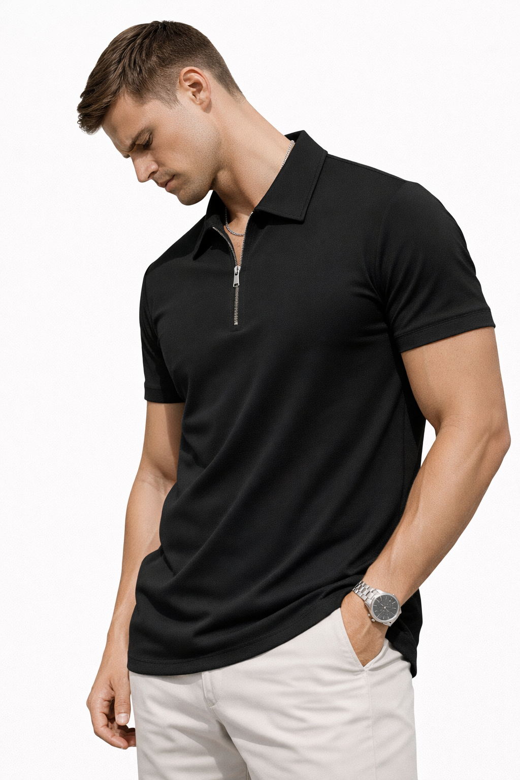 Polo homme zippé Noir
