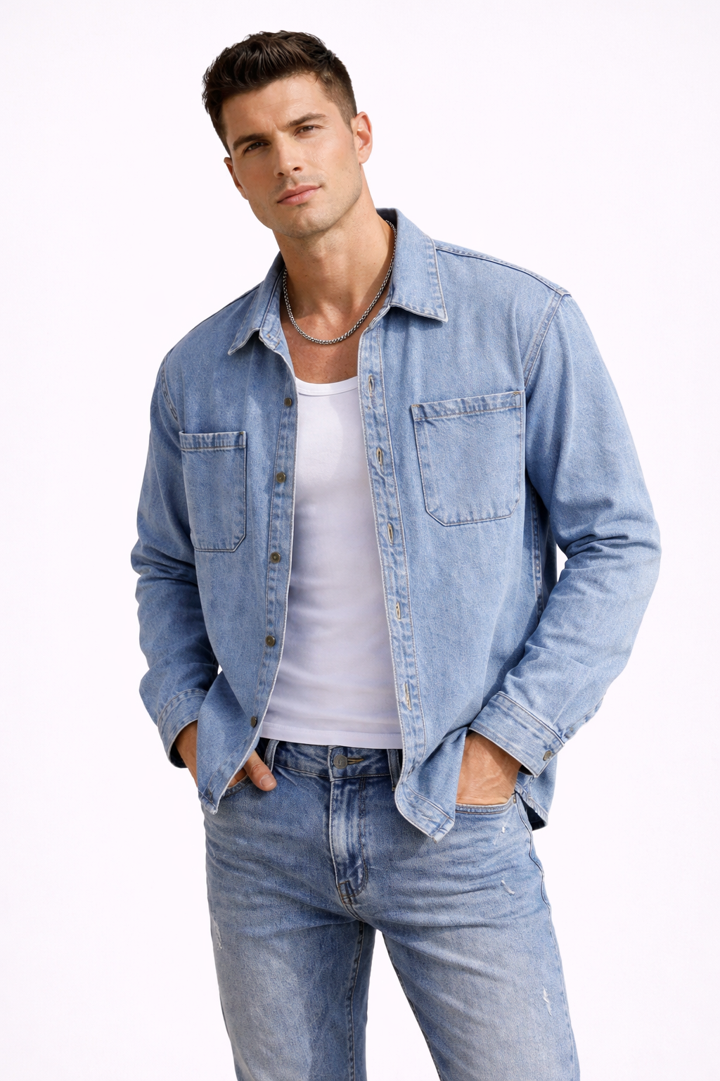 Surchemise Homme en Denim Bleu