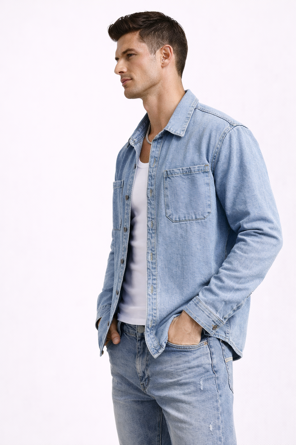 Surchemise Homme en Denim Bleu