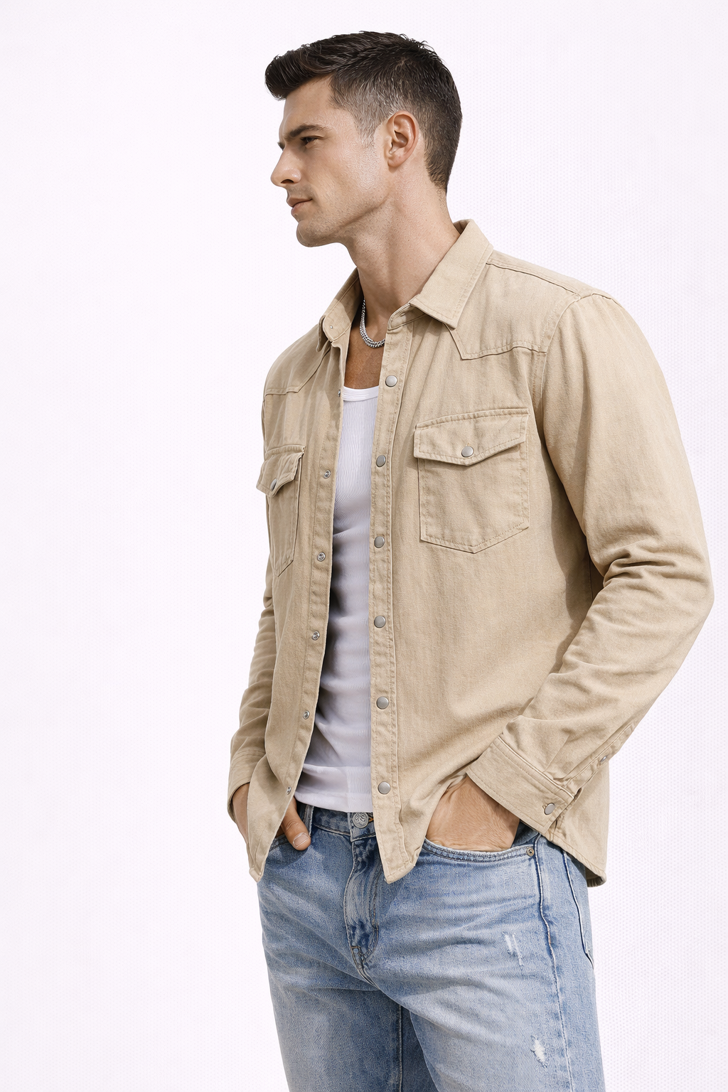 Surchemise beige à pressions