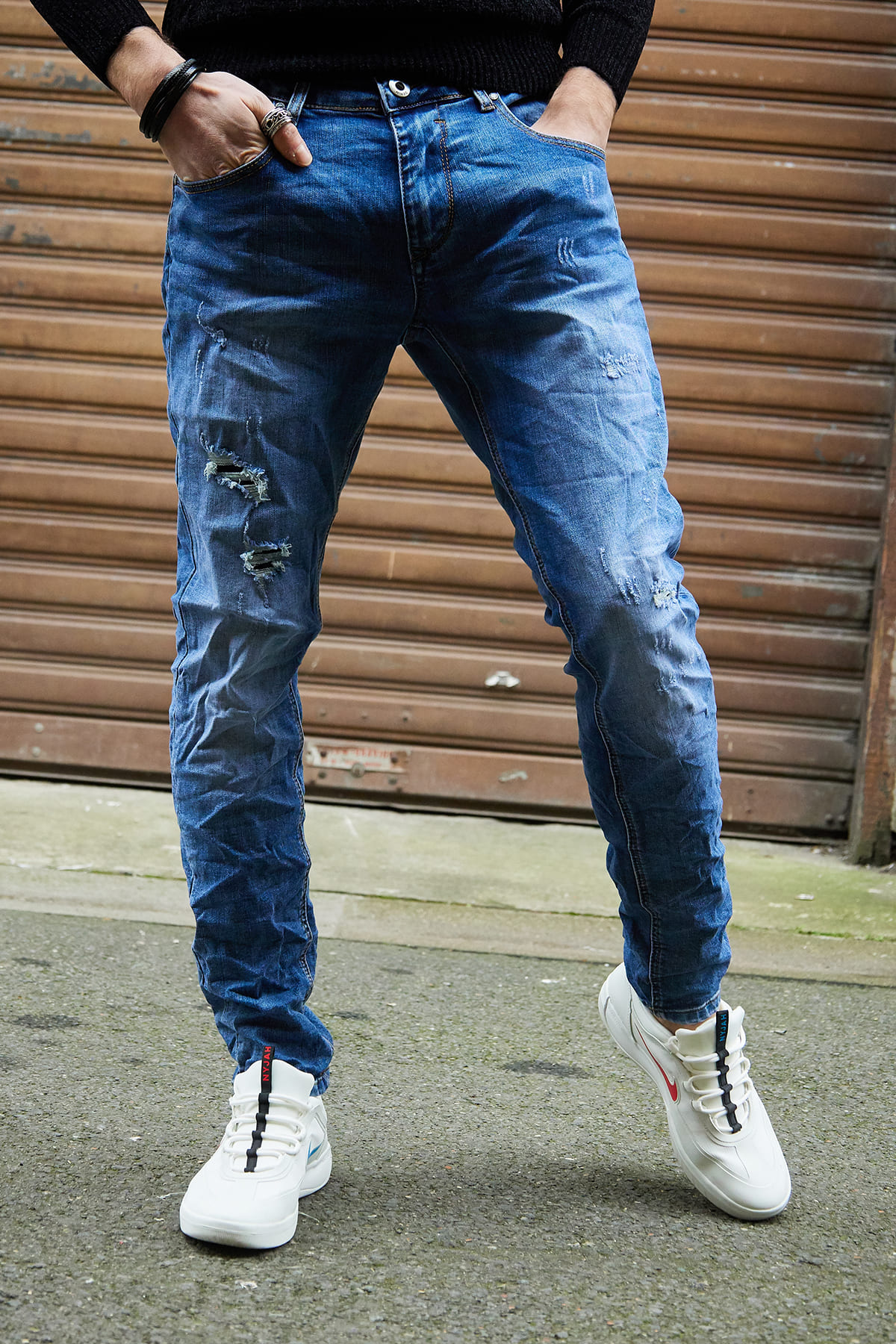 Jean Homme Slim Fit Destroy – Denim Bleu Délavé
