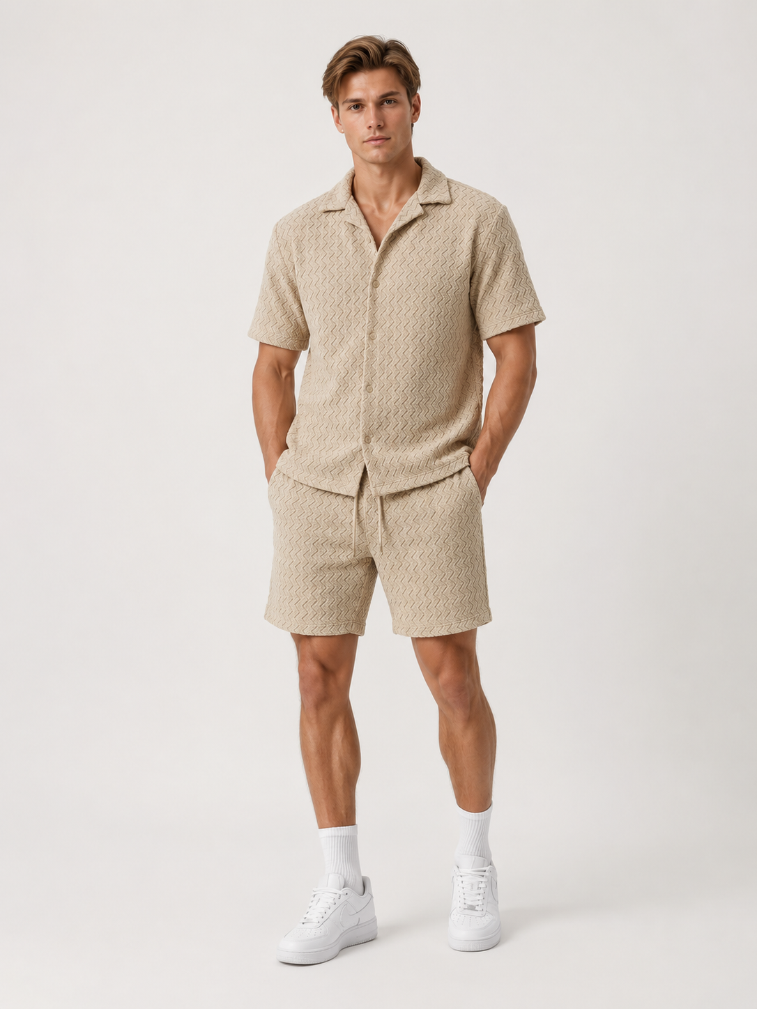 Ensemble homme beige texturé chemise short