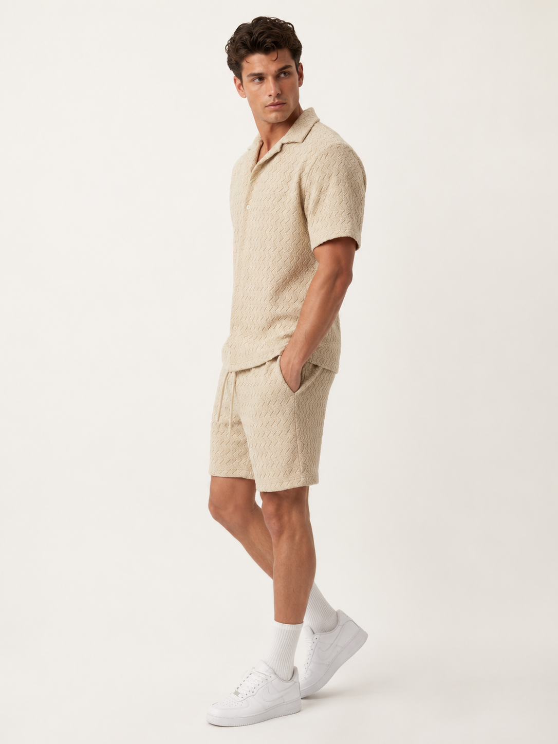 Ensemble homme beige texturé chemise short