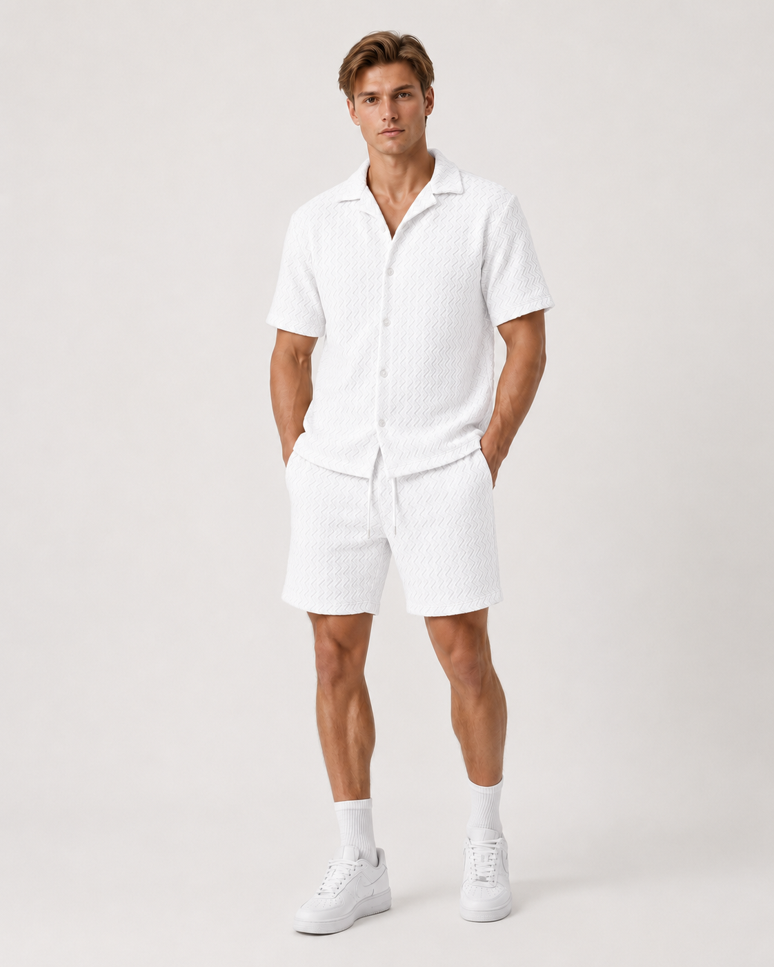 Ensemble homme blanc texturé chemise short