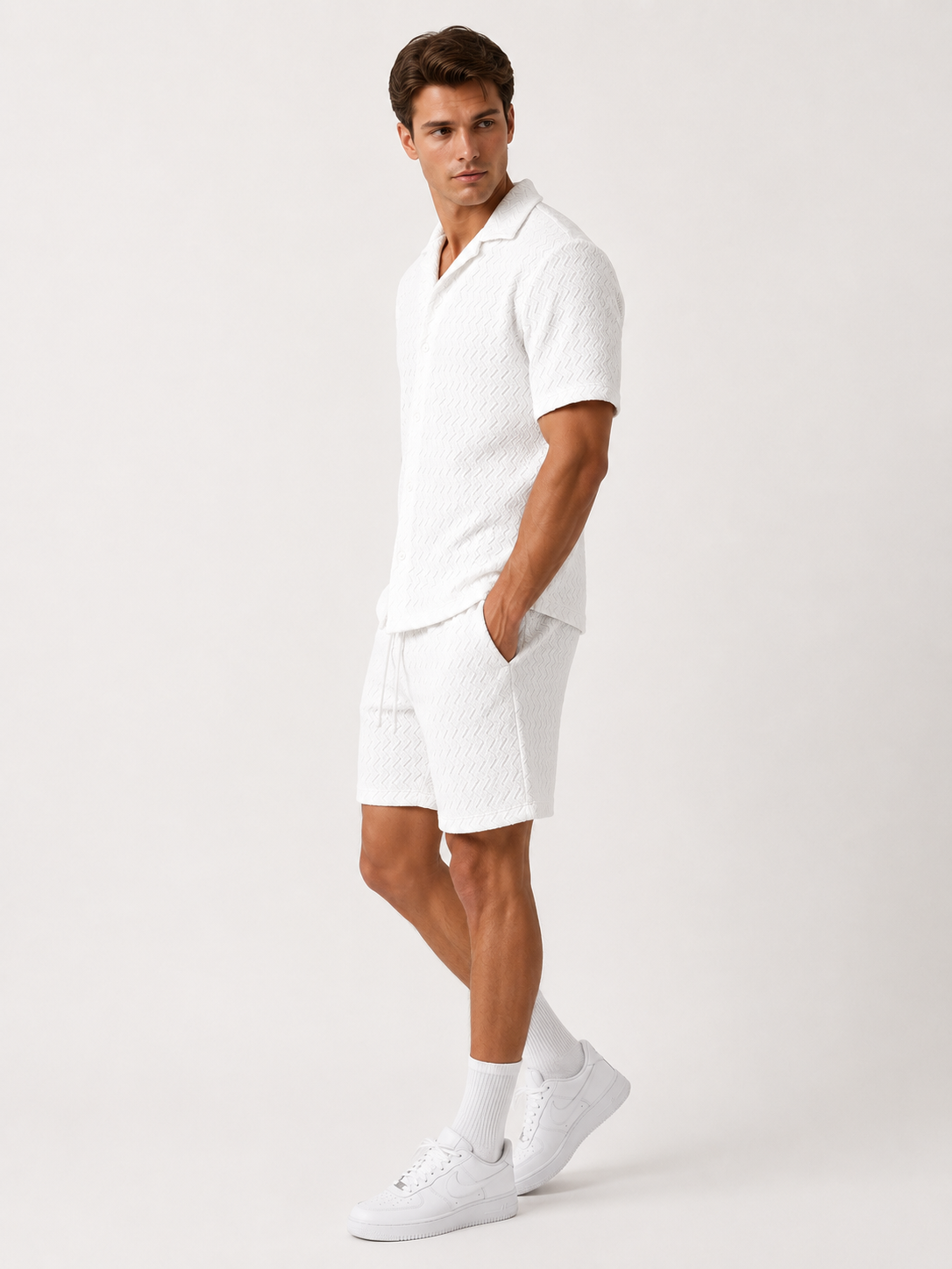 Ensemble homme blanc texturé chemise short