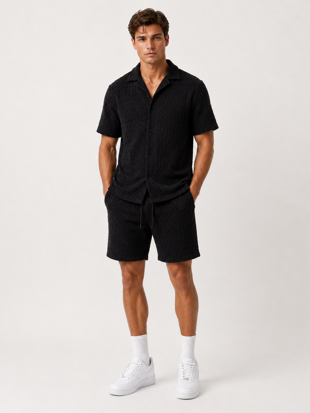 Ensemble homme noir texturé chemise short